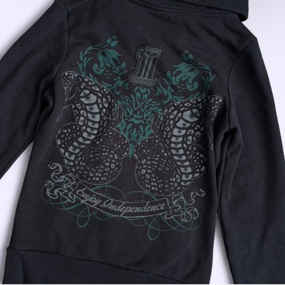 Harley Davidson Black Zip Sweatshirt Snake Graphic Patches Biker S
